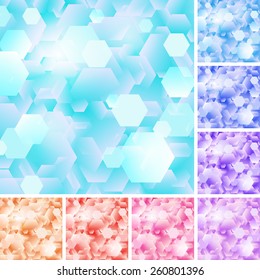 Vector illustration: set of eight bright glittering confetti backgrounds 