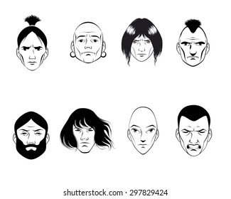 Vector illustration of a set of eight persons