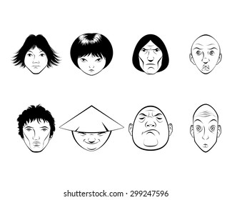 Vector illustration of a set of eight persons