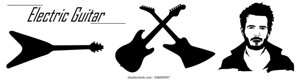 Vector illustration set electric guitar and man