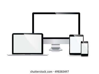 vector illustration set of electronics on a white background. isolated objects monitor, tablet, phone, laptop.