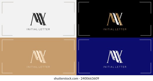 Vector illustration Set of elegant luxury monogram logo MV in black, gold and blue colors for business card, branding ads campaigns, letterpress, embroidery, covering invitations, envelope sign symbol