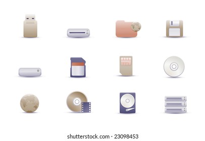 Vector illustration - set of elegant simple icons for common storage devices