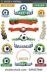 Vector illustration Set of elements, emblems on the theme of soccer, football icons. Different vector symbols for design Web and sport template, eps8
