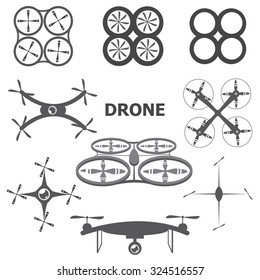 Vector illustration of a set of emblems and simple designs of drones 
