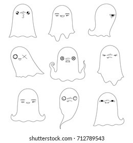 Vector illustration. A set of Emoji ghosts to Halloween.