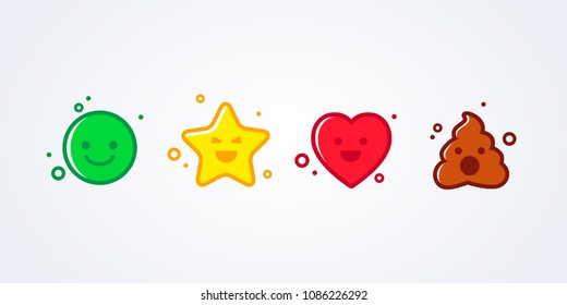 vector illustration set of emoticons emoji. smiley, star, heart and shit