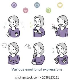 Vector illustration set of emotional expression of senior men
