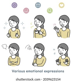 Vector illustration set of emotional expression of young women
