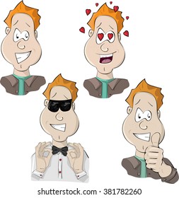 Vector illustration of set  with emotions man. Man in love. Cool man. Approval