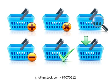 Vector illustration set of empty supermarket shopping baskets