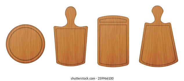 Vector illustration set of empty wooden cutting boards and chopping boards isolated on white background. Kitchen Tools