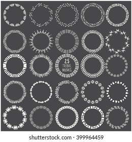 Vector illustration of a set of ethnic tribal seamless brushes presented as circle frames for your arts and design in monochrome colors