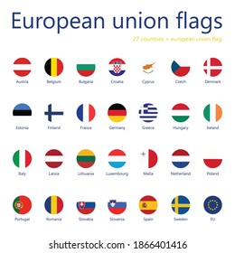 Vektorgrafik-Set von europäischen Gewerkschaftsflaggen mit Namen. 27 Flaggen + eu Flagge.