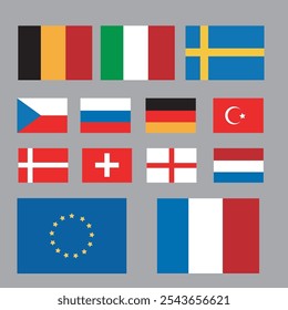 Vektorgrafik von Flaggen der Europäischen Union mit 3D-Effekt. flags+ eu-Flag.