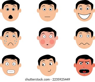 vector illustration of a set face with different emotions