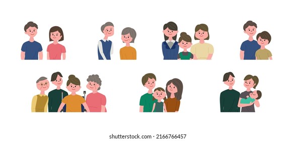 Conjunto de ilustraciones vectoriales de la familia.