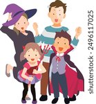 Vector illustration set of family doing casual Halloween cosplay