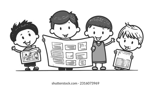 Vector Illustration, Set Illustration of Family Reading Newspapers