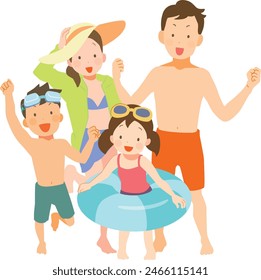 Vector illustration set of family in swimsuits