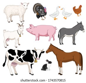 Vector illustration set of farm animals