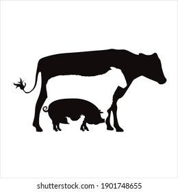 Vector illustration of set of farm animals. Symbol of breeding.