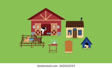 Vector illustration of a set of farm animals in the flat style.