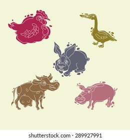 Vector illustration set. Farm animals outline collection