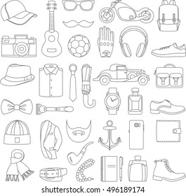 Vector illustration set of fashion accessories and men clothing style
