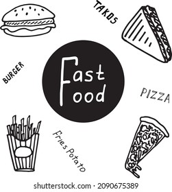 
ilustración vectorial set comida rápida en estilo doodle