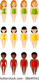 
Vector illustration set fat and slim  woman. Diet concept.
Lifestyle icons set with people losing weight. Set for idea advertise Health.
