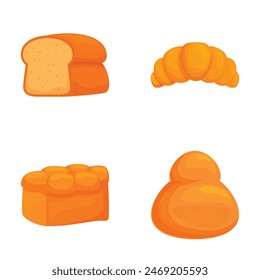 Vector illustration set featuring cartoon icons of different types of bread and pastries