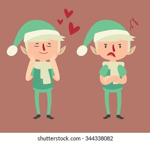 Vector illustration set featuring a cute blond elf in different poses. Character isolated from background.