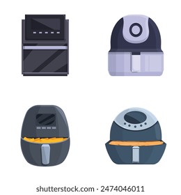 Vector illustration set featuring icons of a dishwasher, rice cooker, and two air fryers