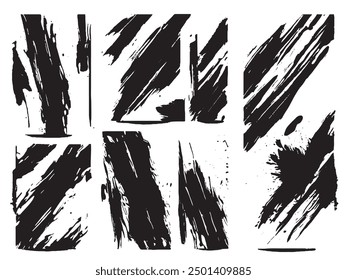 Vector illustration set featuring isolated grunge traces and banners, designed with black paint brush ink for background text