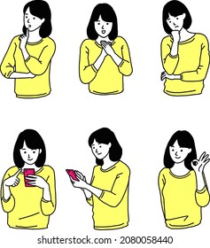 Conjunto de ilustraciones vectoriales de dibujos de línea de pose femenina
