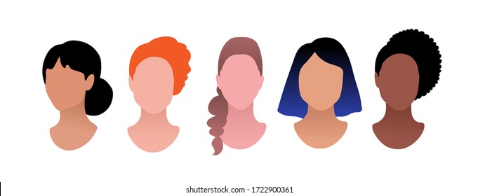 Vector illustration set of female profile pictures faceless avatars isolated on white background.