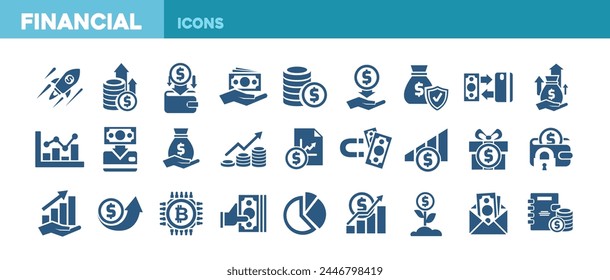 Conjunto de iconos financieros y empresariales de la Ilustración vectorial  