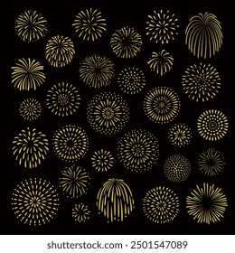 Vector illustration set of fireworks.