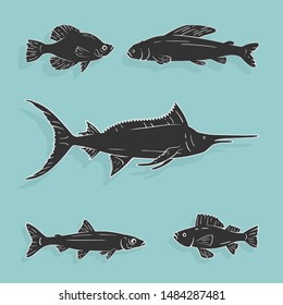 Vector Illustration Set Fish Symbols