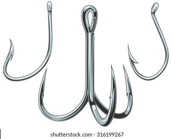 vector illustration of a set of fishing hooks