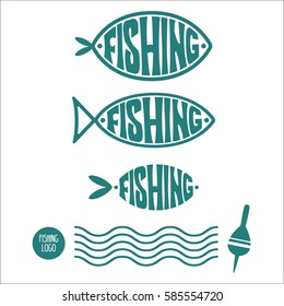 Vector illustration, set fishing logo with a wave element and float, turquoise on a white background. Isolated.