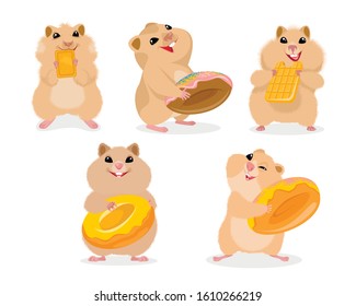 Vector illustration of a set of five hamsters