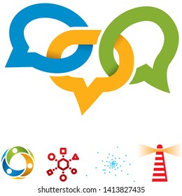 Vector illustration. Set of five social icons in different colors.