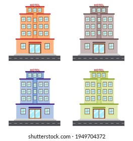 Vector illustration set of a five star hotel in a tourist spot on the theme of vacation and tourism. perfect for travel and product advertising