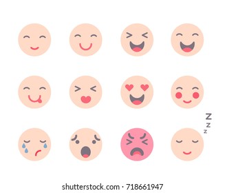 Vector illustration: set of flat 12 asian faces with different emotions  for your cartoon character design isolated on white background.