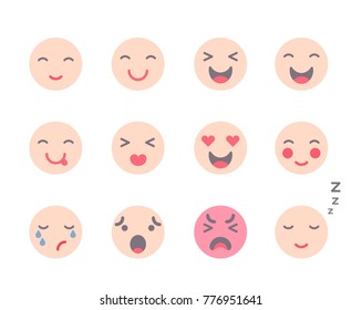 Vector illustration: set of flat 12 asian faces with different emotions  for your cartoon character design isolated on white background.