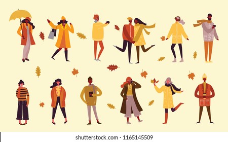 Vector illustration set in flat design of autumn season people