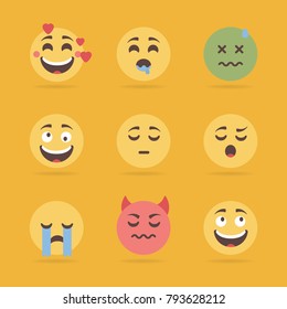 Vector illustration. Set of flat emoticons. Yellow background