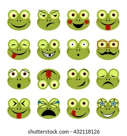 vector illustration set of flat frog emoticons 